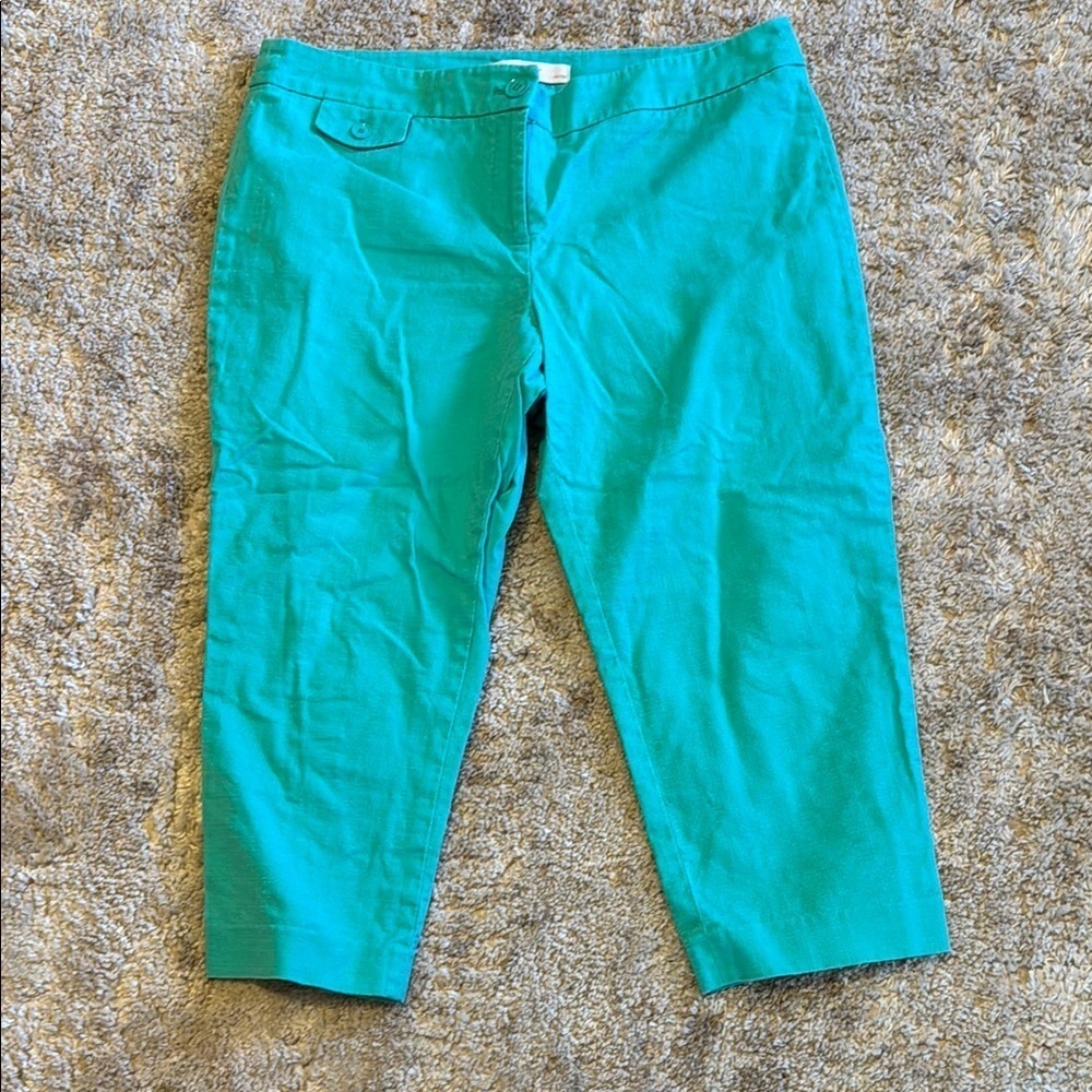 🍍 LOFT Turquoise Blue Original Straight Crop Pants Cropped Aqua Womens 12P🍍